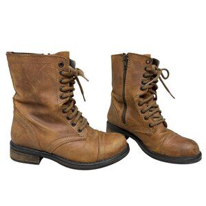Steve Madden Troopa 2.0 Brown Leather Zip Lace Combat Moto Boots Women's Sz 6.5